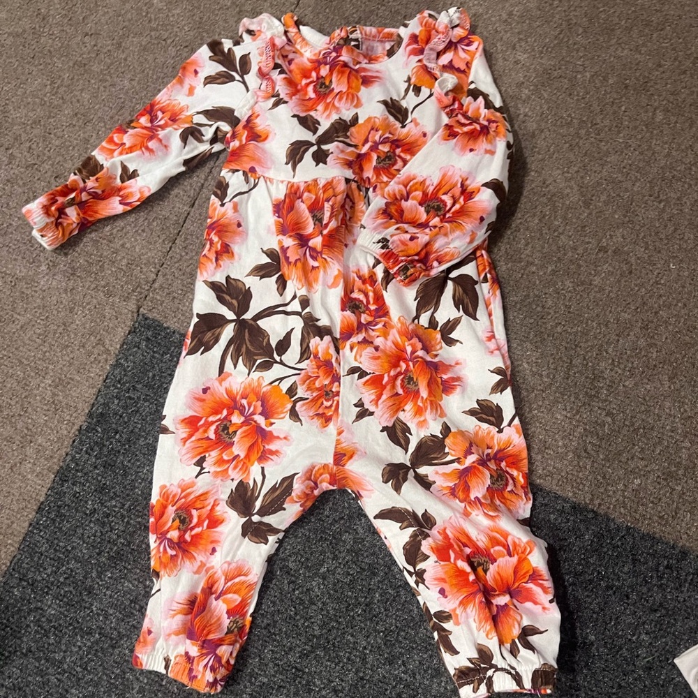 Old Navy Floral Kids One Piece Footie - Orange and Brown